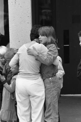 Students and staff say goodbye to each other during the closing of the Gray Campus Laboratory School (1958), St. Cloud State University