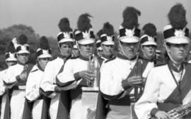 Marching band performs at football game, St. Cloud State University