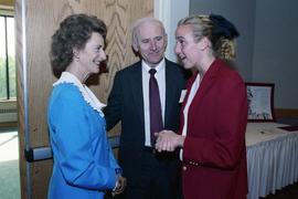 St. Cloud State University president Brendan McDonald introduces the Duchess of Northumberland Elizabeth Douglas Percy to a woman