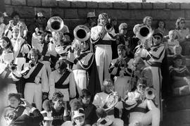 Marching band plays at Selke Field (1937), St. Cloud State University