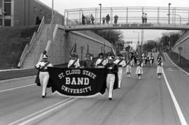 Marching band at the homecoming parade, St. Cloud State University