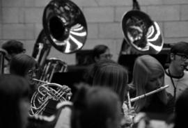 Students at band practice, St. Cloud State University