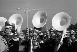 Marching band at the homecoming parade, St. Cloud State University