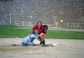 Brooke Gentzler gets ready to catch a softball during a game, St. Cloud State University