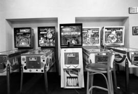 Pinball machines and a video game at the Atwood Memorial Center (1966) recreation room, St. Cloud State University