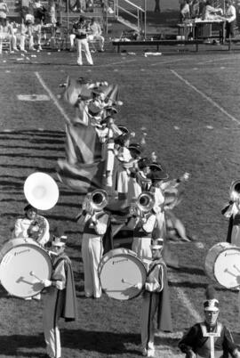 Marching band at a football game, St. Cloud State University