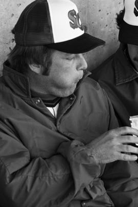 Denny Lorsung chews tobacco during a St. Cloud State University baseball game against Augsburg College