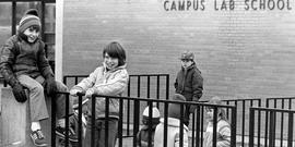 Children play outside of the Gray Campus Laboratory School (1958), St. Cloud State University