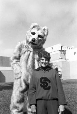 St. Cloud State cheerleader and mascot