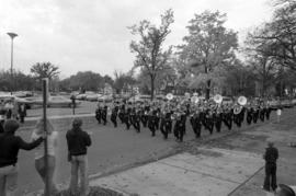 Marching band at the homecoming parade, St. Cloud State University