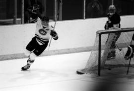 St. Cloud State University hockey player Bret Hedican celebrates after scoring a goal during a game against Michigan Tech University, St. Cloud State University