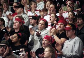 Fans during a hockey game against the University of Minnesota, St. Cloud State University