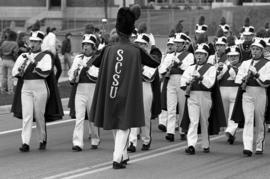 Marching band at the homecoming parade, St. Cloud State University